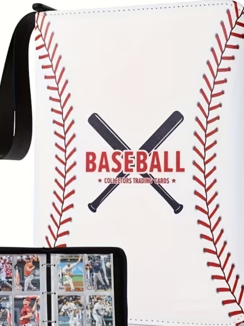 Baseball-Themed Card Binder - White with Red Stitching